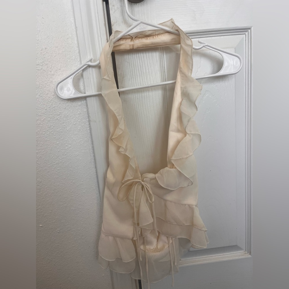 Oh Polly Ivory Ruffle Backless Halter Top